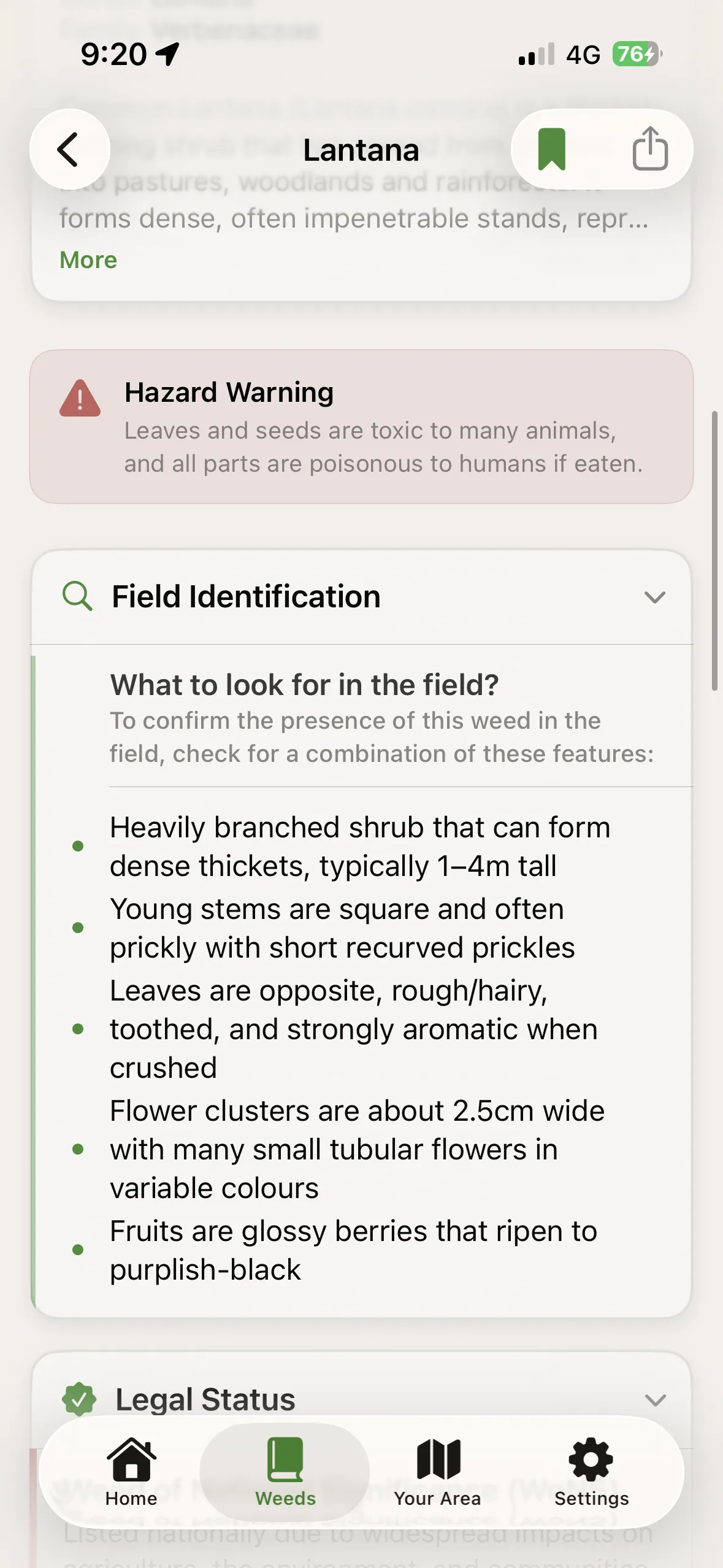 WeedScout field identification checklist for Lantana